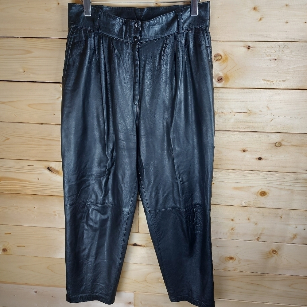 Vintage genuine soft leather baggy super high rise pants XL